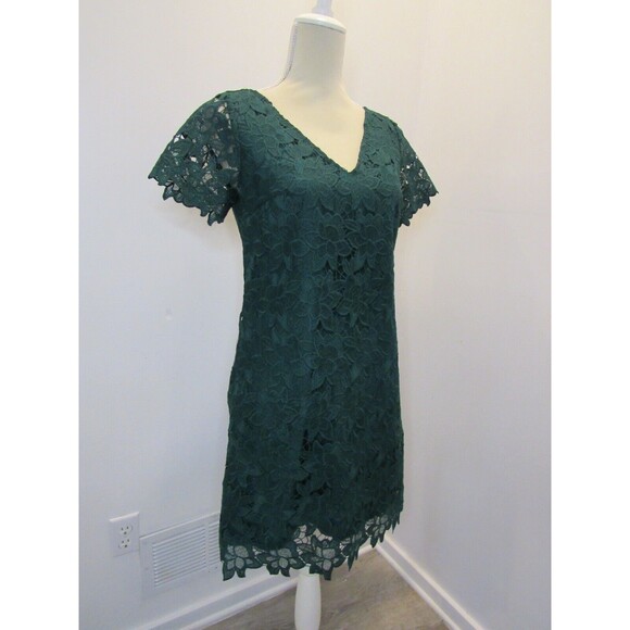 Ann Taylor Factory Womens Shift Dress Green Floral Lace Short Sleeve Size 2 NWT - Picture 8 of 16
